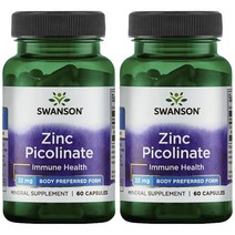 스완슨 아연 피콜리네이트 22mg 캡슐, 60개입, 2개