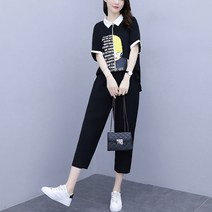 여성 상하복세트 반팔티 7부 와이드 팬츠 투피스 트레이닝복세트 빅사이즈 SFW0323008