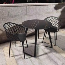 야외테이블 세트 카페 라탄 철제 발코니테이블 테라스 베란다 티테이블 원형 라운지 정원테이블, 2의자+80cm블랙골드록보드라운드테이블