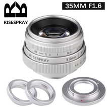 risespray 35mm f1.6 수동 초점 mf 프라임 렌즈 렌즈 ii for eosm n1 fujifilm fuji nex micro 43 실버 블랙, 04 은_04 니콘 1