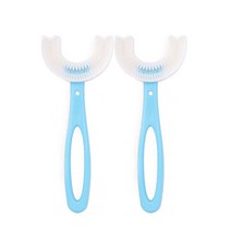 360 도 U자형 아기 칫솔 실리콘 구강 관리 청소, 2.Blue L 2pcs