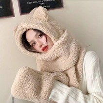 제니 곰돌이 후드 목도리 머플러 뽀글이 극세사 장갑 모자 후드형목도리 후드형머플러 겨울
