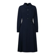 베스띠벨리 [봄 가을 원피스 할인] 카라 배색 포인트 다크 블루컬러 플레어 원피스 <정상가 328 000원
