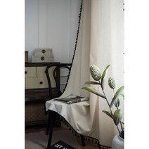 린넨커튼 프로방스 가림막 가리개 거실 북유럽풍 감성 차르르, 폭150높이240cm, 크림+블랙 태슬(스트랩)