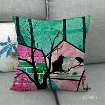 더캣 냥이와까치쿠션 솜포함쿠션 거실쿠션 쇼파등받이쿠션 사각쿠션 고양이캐릭터 구름쿠션, 398