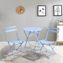 티테이블 야외 2인 라이프타임 가든 카페 디자인 세트, 블루 60cm 원탁+2의자 접이식