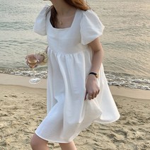 알리팡(Alipang) 여성 여름 미니원피스 원피스 반팔 편안한 여름원피스 반팔원피스 오버핏 루즈핏 엠파이어 베이비돌 퍼프소매 퍼프원피스