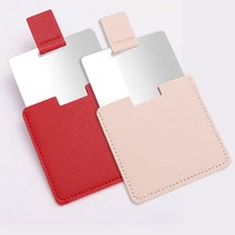 슬라이드 가죽 사각 휴대용 미니 거울 손거울, 화이트, 1개
