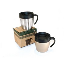 스텐 머그컵 330ml 캠핑 보온 보냉 이중 진공 뚜껑 손잡이 텀블러, 골드(무광) 330ml - 1개
