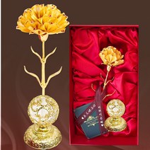 골드 24K 금카네이션 비쥬받침 금꽃 금장미 꽃 어버이날 스승의날 엄마선물 아내결혼 기념일 회갑 칠순 고급 인테리어선물, 투명받침