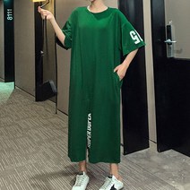 이노뱅크 앞트임 반소매 레터링 포인트 롱 원피스 ZHA309