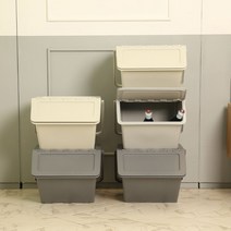 올유리빙 재활용 손잡이 분리 수거함 가정용 휴지통 플라스틱 이동식 업소용 수거통 적층형 뚜껑, 다크 그레이, 2개, 2개-다크그레이(라벨스티커 1장)