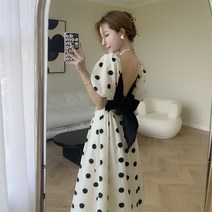 수입 여성 봄 여름 하객 원피스 도트 리본 쉬폰 플라워 드레스 하객룩 돌잔치엄마 하객패션