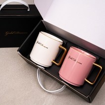 골드드림24K 골드 머그컵 머그잔 예쁜 신혼부부 결혼 집들이 선물 2p 세트 (화이트 핑크 그린 블랙 중 2컬러 선택), 1. 골드머그 (화이트+핑크)