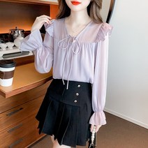 봄 레이스 블라우스 플레어 소매 풀오버 러블리사 춘추숙녀