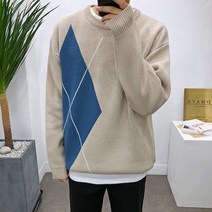 애드매이브 남녀공용 도톰한 반아가일 오버핏 라운드 니트 2color