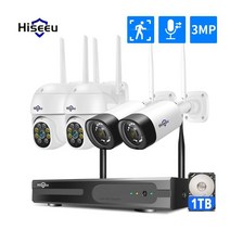 Hiseeu 무선 8CH 4PCS 3MP 양방향 오디오 보안 PTZ 5 배 디지털 줌 야외 및 총알 WIFI IP 카메라 방수 CCTV, 8WK-4HBC26-1T