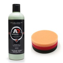 AD 오토브라이트 클리어뷰 500ml+원형저먼패드+타월+장갑2p / 자동차 유막제거제 발수코팅 전처리제