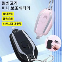 1+1~휴대용 미니 열쇠 고리 비상 보조 배터리 일체형 미니 도킹 보조배터리 C타입/iPhone/Android 사용가능, 블랙 iPhone*2, 1500mAh