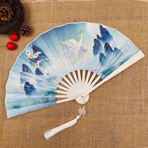 실링팬 천장 거실용 중국 스타일 선풍기 8 인치 양면 실크 천 남성 술 잉크 그림 고대 접는, 10 J