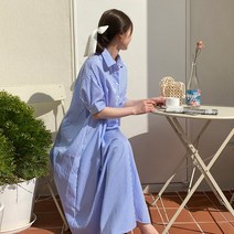 마이시즌 여성용 온즈 스트라이프 셔츠 원피스