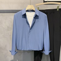 남자단가라셔츠 봄가을 계절 고퀄리티 감각 블랙 줄무늬셔츠 남성 긴 소매 비지니스 레저셔츠 슬림 링클프리 4090193001