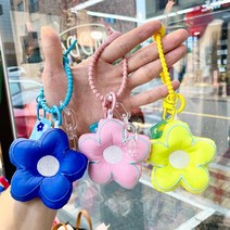 백참 데이지꽃 스마일 가방키링 말랑말랑 자동차키홀더 플라워, 핑크