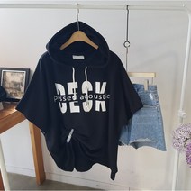 상상그이상 여성용 국내제작 데스크 후드 티셔츠 포인트 영문 레터링 루즈핏 반팔 티셔츠