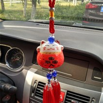 자동차 펜던트 세라믹 귀여운 럭키 고양이 안전 운전 매달려 장식품 자동차 후면보기 미러 장식 서스펜션 트림 선물 피규어 장식품, 빨간