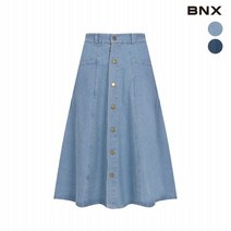BNX 여성 버튼 라인 뒷 밴딩 데님 스커트