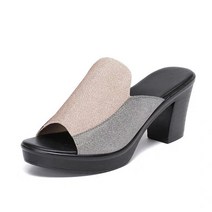 넓은 발등 편하게 신는 6cm 미들힐 2cm 앞굽 2컬러 225-260 21jn0086 사각 통굽 샌들 힐 슬리퍼