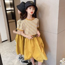 면화 소녀 여름 드레스 스커트 소녀 2022 여름 새 그물 빨간 어린이 줄무늬 투피스 아동복 도매