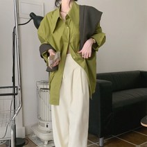 코지23 여자 헤이리 시크 빅카라 박시핏 솔리드 셔츠