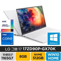 LG 그램17 17ZD90P-GX70K 17.3인치 노트북, 8GB, SSD 512GB, 윈도우 포함, WIN10 Home, 코어i7