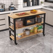 800 베이킹작업대 원목 이동식조리대 철제 주방보조테이블, 블랙+블랙 3단