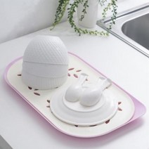 미니 식기건조대 자동 물빠짐 트레이, 옐로우