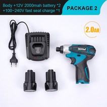 전기 스크루 드라이버무선 전기 임팩트 드릴 12V 110N.m 미니 파워 드라이버 충전식 스크루 마끼다 배, 03 2Battery 1Charger_02 EU