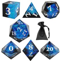 DD 7/다면체 레진 TRPG 주사위 세트 MTG 던전 앤 드래곤 패스파인더 롤 플레잉 보드 게임 컬렉션 및 선물 정교한 금속 상자 포함레드 블루 USA 미국, Black Blue