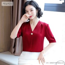 블라우스 봄여름 브이넥 반팔 셔츠녀 뉴타임즈 C21 J845G932
