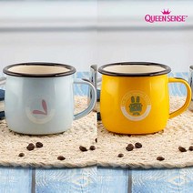 퀸센스 아미 토끼 예쁜 캐릭터 레트로 범랑 머그컵 1+1, 스카이/옐로우