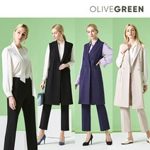 [Olive Green 올리브그린] 롱베스트 풀코디 셋업 3종 (블라우스 + 팬츠 + 정장 롱베스트)
