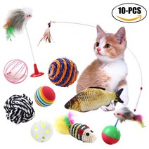 10 개 고양이 장난감 세트 다양한 팩 훈련 대화 형 씹기 애완 동물, 01 Random color 1pc