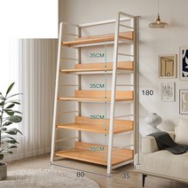 피규어 선반 북타워 사다리 선반 원목 철제 선반장, 나무 + 흰색 프레임 5층 모델 80CM