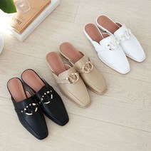 스트랩 골드장식 블로퍼 슬리퍼 각진코 출퇴근 슈즈