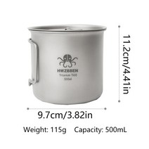 캠핑용화목난로 장작 캠핑용 난로 난방 HWZBBEN-야외 캠핑 티타늄 머그컵 여행용 휴대용 식기 접이식 물 커피 컵 커버 피크닉 하이킹 용품, 500ml