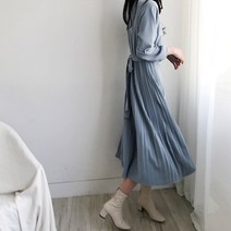 인디우드 (당일발송 4color) 입자마자 청순 포텐 플리츠 롱 원피스