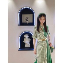 프렌치 고퀄리티 감각 스윗 어여범 보이핏 볼륨 디자인 경연 롱 그린 체크 셔츠원피스 여성 여름 4783402320