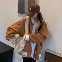 vsyoy 봄과 가을 미국 컬러 블록 두꺼운 야구 정장 여성의 새로운 디자인 센스 지퍼와 캐시미어 코트 따뜻한 재킷 탑