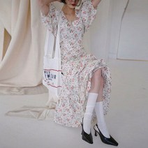 L.ONLINE SHOP빈티지 펄룬소매 리본 롱 드레스 여신드레스 꽃무늬 원피스 하객룩 트위드원피스 쉬폰원피스 뷔스티에원피스