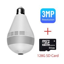 전구형카메라 3 5MP 무선 IP 카메라 와이파이 360 파노라마 벌브 나이트 비전 홈 보안 비디오 감시 양방향 오디오 Fisheye CCTV, 05 3MP-128G card